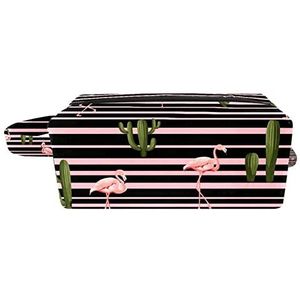 Cosmetische tas,kleine handtas make-uptas voor damesportemonnee,Roze gestreepte flamingocactus,make-uptasjes voor op reis