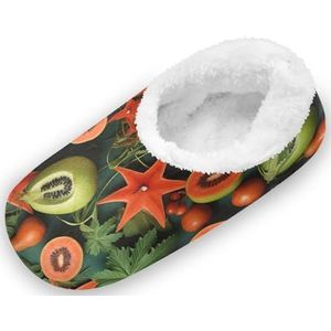 KAAVIYO Herhalend patroon Papaya Outdoor Slippers Katoen Huisschoenen Gesloten Rug Winter Antislip Fuzzy Voeten Slippers voor Indoor Jongens Vrouwen, Patroon, Large