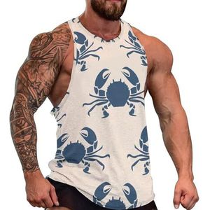 Retro Marine met krabben mannen tank top grafische mouwloze bodybuilding T-shirts casual strand T-shirt grappige sportschool spier
