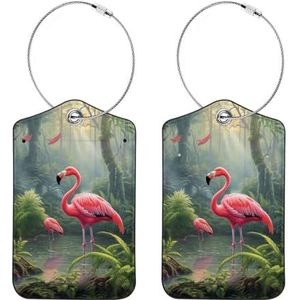 Flamingo metalen lusvergrendeling, bagagelabels, set van 2, PU-leer, privacyklepafdekking, reisaccessoires