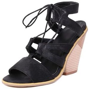 WOkismD 10CM dames sandalen met hoge hakken, sexy enkelbandje, zomer formele schoenen,zwart,34 EU
