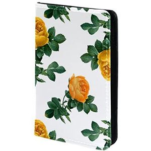 Gele bloemen patroon groene bladeren paspoorthouder, paspoort Cover, paspoort portemonnee, reizen Essentials, Meerkleurig, 11.5x16.5cm/4.5x6.5 in