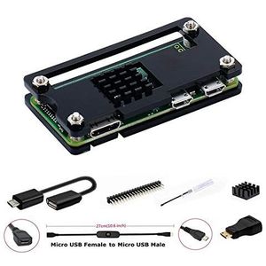 GeeekPi voor Zero 2 W Case - 7-in-1 Basic Starter Kit met Acryl Raspberry Pi Zero Case, 20Pin GPIO Header, OTG-kabel, Schakelkabel, HDMI-adapter, Heatsink en Schroevendraaier (zwart)