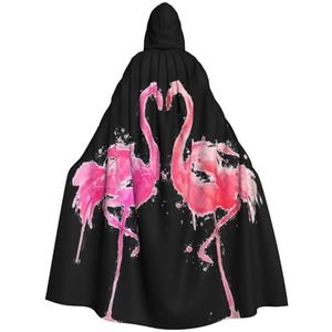 WURTON Inkt Flamingo's Print Hooded Mantel Unisex Volwassen Mantel Halloween Kerst Hooded Cape Voor Vrouwen Mannen