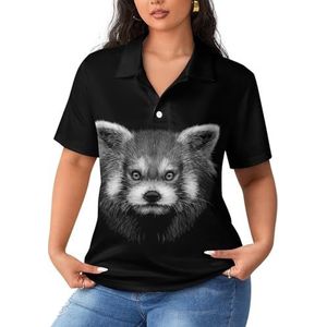 Rode Panda Graphic Vrouwen Sport Shirt Korte Mouw Tee Golf Shirts Tops Met Knoppen Workout Blouses