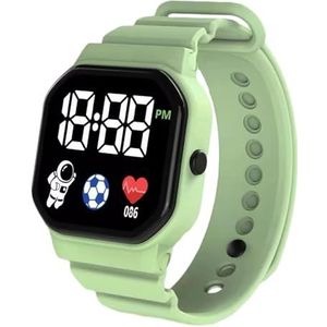 Leadthin Digitaal led-horloge, digitaal display, vierkant led-elektronisch horloge, studentensporthorloge met verstelbare riem, groot scherm, schokbestendig, Groen
