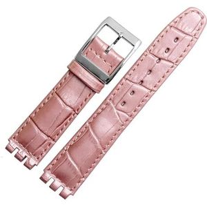 INEOUT 17 Mm 19 Mm Riem Compatibel Met Swatch Band Echt Kalfsleer Horlogeband Zwart Bruin Wit Waterdicht (Color : Fluorescent silver, Size : 17mm)