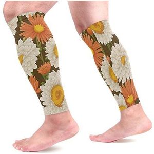 EZIOLY Vintage Geel Bloemen Sport Kalf Compressie Mouwen Been Compressie Sokken Kuitbescherming voor Hardlopen, Wielrennen, Moederschap, Reizen, Verpleegkundigen