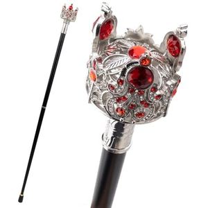 Zilveren Rode Kroon Kunstmatige Diamant Wandelstok, Modieuze Decoratieve Wandelstok Elegante Cosplay 35 Inch