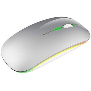 Draadloze muis, 10M 1200DPI 2.4G oplaadbare USB draadloze gamingmuis Muizen met kleurrijk LED-licht voor 98/Me/2000/XP/Vista/Win 7/Win8/10/Vista OS, enz.(Zilver)