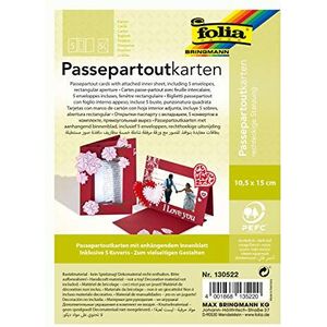 folia 130522 - Passepartouts met rechthoekige stans, ca. 10,5 x 15 cm, 5 kaarten (220 g/m²) en enveloppen, donkerrood - ideaal voor uitnodigingen, felicitaties of wenskaarten