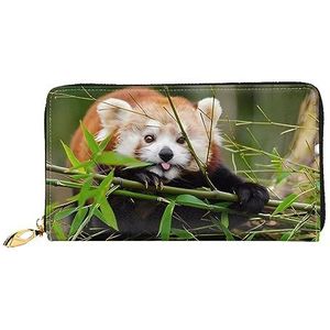 DEHIWI Kleine Rode Panda Lederen Zip Rond Portemonnee Vrouwen Clutch Purse Reizen Kaarthouder Tas Gift, Zwart, Eén maat