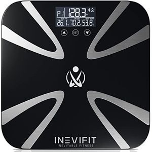 INEVIFIT Lichaamsvetweegschaal, zeer nauwkeurige digitale analysator voor badkamerlichaamssamenstelling, meet gewicht, lichaamsvet, water, spieren, BMI, viscerale niveaus en botmassa voor 10