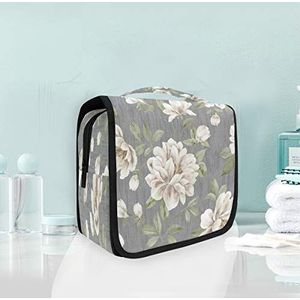 Witte kunst grijze bloem opknoping opvouwbare toilettas make-up reisorganisator tassen tas voor vrouwen meisjes badkamer