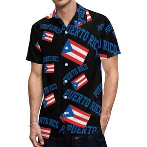 Vlag van Puerto Rico Herenoverhemden met korte mouwen, casual overhemden met knopen, zomertops met zak