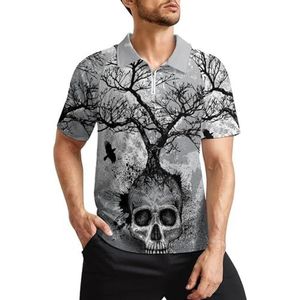 Creatieve schedel boom zwarte adelaar heren golf poloshirts klassieke pasvorm korte mouw T-shirt gedrukt casual sportkleding top S