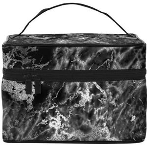 Zwart Zilver Grafiet Grijs Marmer, Make-uptas Kosmetische Zak Draagbare Reizen Toilettas Potlood Case, zoals afgebeeld, Eén maat