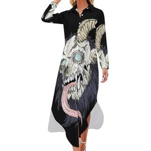 Krampus Of The Yule Lord Maxi-jurk voor dames, lange mouwen, knoopsluiting, casual party, lange jurk, XL