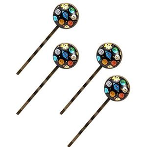 Buitenruimte Zonne-Systern Zon Aarde Smiley Print Haarspeldjes Voor Vrouwen Meisjes, 4 Pack Haar Haarspeldjes Bobby Pins Haarspelden Accessoires Geschenken