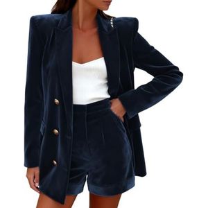 2 STKS Fluwelen Pantsuits Vrouwen Korte Broek Voering Dames Business Office Smoking Casual Party Suits, marineblauw, XS