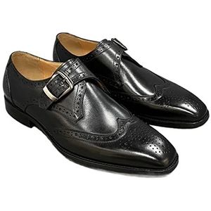 De nieuwe Shoes Dress Oxford For Men Slip On Monk Strap Brogue Embossed Wing-tip Square Toe Cowhide Anti-slip Low Top Block Heel Rubber Sole Slip Resistant (Color : Black, Size : 44.5 EU)
