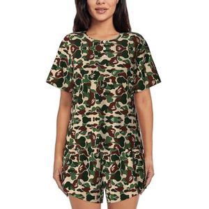 YQxwJL Aniaml Camouflage Groene Print Vrouwen Pyjama Sets Shorts Korte Mouw Lounge Sets Nachtkleding Casual Pjs Met Zakken, Zwart, 4XL