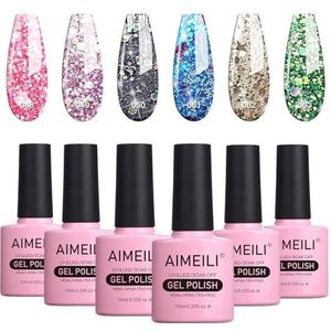 AIMEILI Semi-Permanente Nagellak Glitter, 6 Kleuren 10 ml Set Nagellak Gel Gellak UV LED Vegan Cruelty-Free Soak Off, Manicure Set Van 10