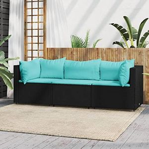 Rantry Tuinmeubelset, 3-delig, met zwarte kussens van polyrotan, slaapbank, woonkamer, slaapbank, outdoor-meubels voor de tuin, outdoor-meubels