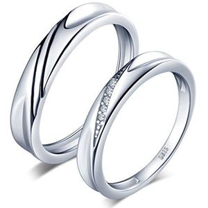 Unendlich U Simpel Wave 925 sterling zilver zirkonia paar ring trouwringen trouwringen verlovingsringen partnerringen maat 50 tot 63, emaille, Zirkonia