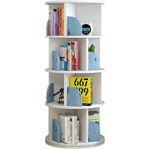 Boekenkast Boekenplank Roterende Boekenplank 4-laags Staande Boekenkast Displayrek Nordic Vloerstaande Boekenplank Boekenplanken Staande Plank Boekenrek (Color : White+blue, Size : 40 * 129cm)