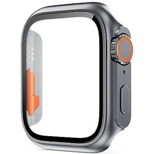 DAVNO PC stevige hoes voor Apple Watch Case 45 mm 41 mm 44 mm 40 mm 42 mm 38 mm glas uiterlijk upgrade ultra iWatch Series 8 7 SE SE2 6 5 4 3 (kleur: donkergrijs, maat: 42 mm)