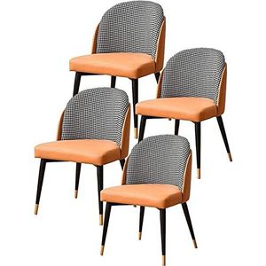 GEIRONV Eetkamerstoel set van 4, moderne PU-lederen aanrechtstoel met gewatteerde zitting Gestoffeerde loungestoelen met metalen poten Eetstoelen (Color : Orange, Size : 91 * 43 * 45cm)