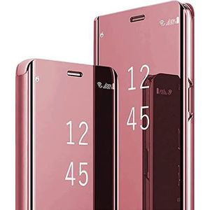 BoerHang Hoesje voor Samsung Galaxy S21, Smart Clear View Cover, Clear View Standing Case, Doorschijnend 360° Beschermend. (Rose goud)