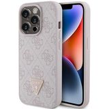 CG MOBILE Guess PU-lederen hoesje met 4G driehoek strass en driehoekslogo voor iPhone 15 Pro (roze)