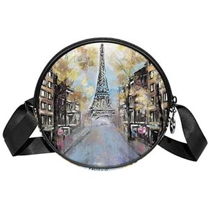 Paris Eiffeltoren Olieverfschilderij Crossbody Tas Messenger Bag Purse voor Vrouwen, Meerkleurig, 6.7x6.7x2.3 in, Sling Rugzakken