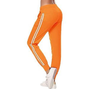 Vrouwen Sport Broek Vrouwelijke Casual Gestreepte Hoge Taille Pocket Trekkoord Broek Dames Fitnees Gym Running Kleding - oranje - 5XL