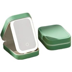 Vrouwen Make-up Tas Met Spiegel Oplaadbare Reizen Cosmetische Doos 3-Kleur LED Verlichting Sieraden Lippenstift Schoonheid Make-up Opslag Case, S groen, Eén maat