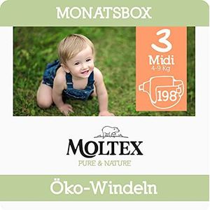 Moltex Pure & Nature Eco luiers maat 3 Midi (4-10 kg) maandbox 198 biologische luiers