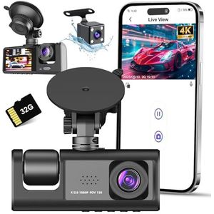 Dashcam Auto 1080P, kaart 32B, camera met 3 kanalen, groothoek 170°, wifi-camera voor auto, super dashcam met nachtzicht, dashcam voor met loopopname