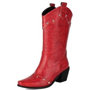 EICOFF - Cowboylaarzen - Rood - Middelhoog Blokhak - Casual Countrylaarzen
