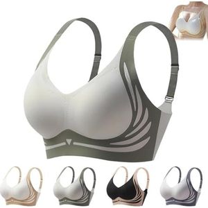 Kleurgeblokte, Niet-afgevende Super Gather Draadloze Push-up Bh Voor Vrouwen(Green,XX-Large)