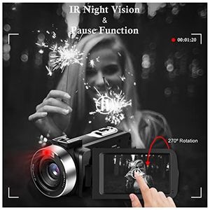 Videocamera Camcorder 4K videocamera for vlog -opname digitale vloggingcamera met nachtzicht wifi touchscreen HD Video digitale camera camcorder Multifunctionele vlogcamera(32GB SD Card,K1 Grey-Mic-Le