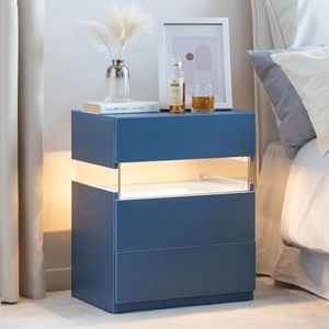 BXEYXE Nightstands Acryl Board Bedtafel voor slaapkamer, einde tafel met 3 lades voor slaapkamer, woonkamer, bed, meubels, blauw