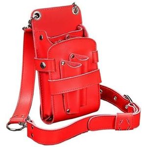 Schoudertas voor kapsalon, tas voor haarschaar, tas voor clips, kapperstas met riem (rood)