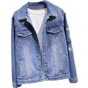 Pegsmio Dames denim jas lente herfst lange mouw overjas losse denim knop uitloper jeans jassen, Blauw, 4XL