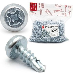 Lun Fix Profielverbindingsschroeven 3,5 x 11 mm | 1000 stuks. |Zelftappende plaatschroeven, gegalvaniseerde profielschroeven, gipsplaatschroeven, snelbouwschroeven met kruiskop, metalen schroeven