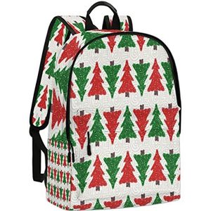 OKCELL 17 Inch Lederen rugzak voor school kinderen rugzak Vrouwen heren rugzakken, Groene en rode kerstboom, 17 Inch