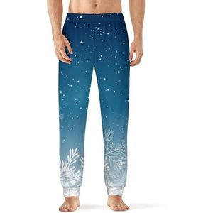 Blauwe kerst sneeuwvlokken heren pyjama broek print lounge nachtkleding bodems slaapbroek L