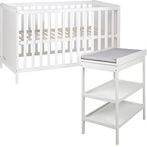 roba Kinderkamerset met commode met 2 legplanken en bijzetbed aan het ouderbed, in hoogte verstelbaar babybed, incl. lattenbodem, ligoppervlak 60 x 120 cm, wit