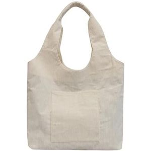 Corduroy Totes Bag Eenvoudig ontwerp Vrouwen Solide Grote Capaciteit Emmer Tas Tote Bag Corduroy Vintage Look Vrouwelijke Schoudertas(Beige)